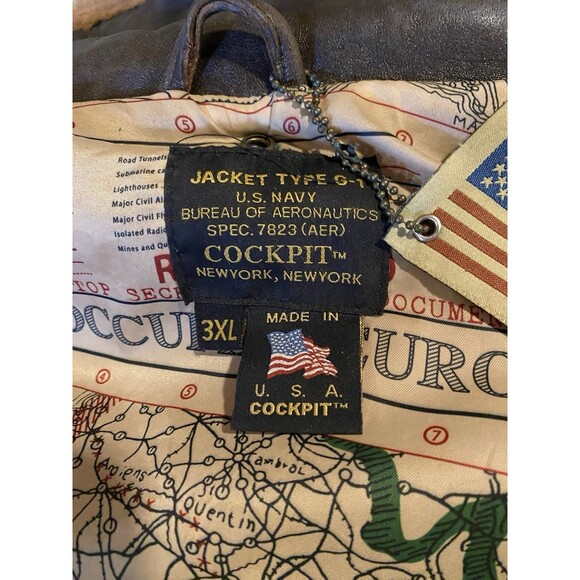 COCKPIT USA NAVY G-1 LEATHER JACKET BROWN MADE IN USA SIZE 3XL - Picture 11 of 11